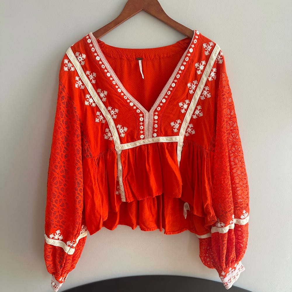 Free People embroidered swing blouse